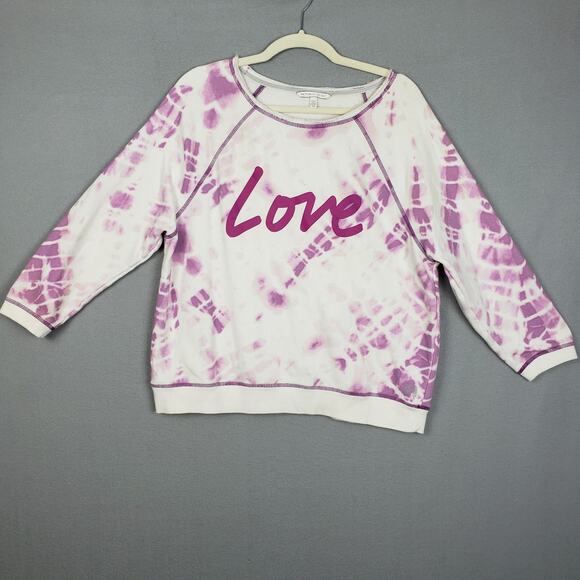 Victoria's Secret Size S Scoop Neck Love Sweatshirt Purple Tie Dye Off Shoulder - Picture 1 of 8
